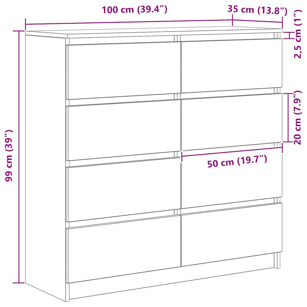 Komoda crni hrast 100x35x99 cm od konstruiranog drva