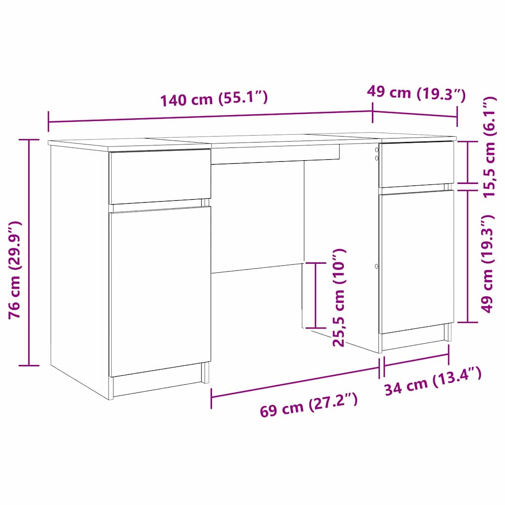 Stol Sivi hrast sonoma 140 x 49 x 76 cm Konstruirano drvo