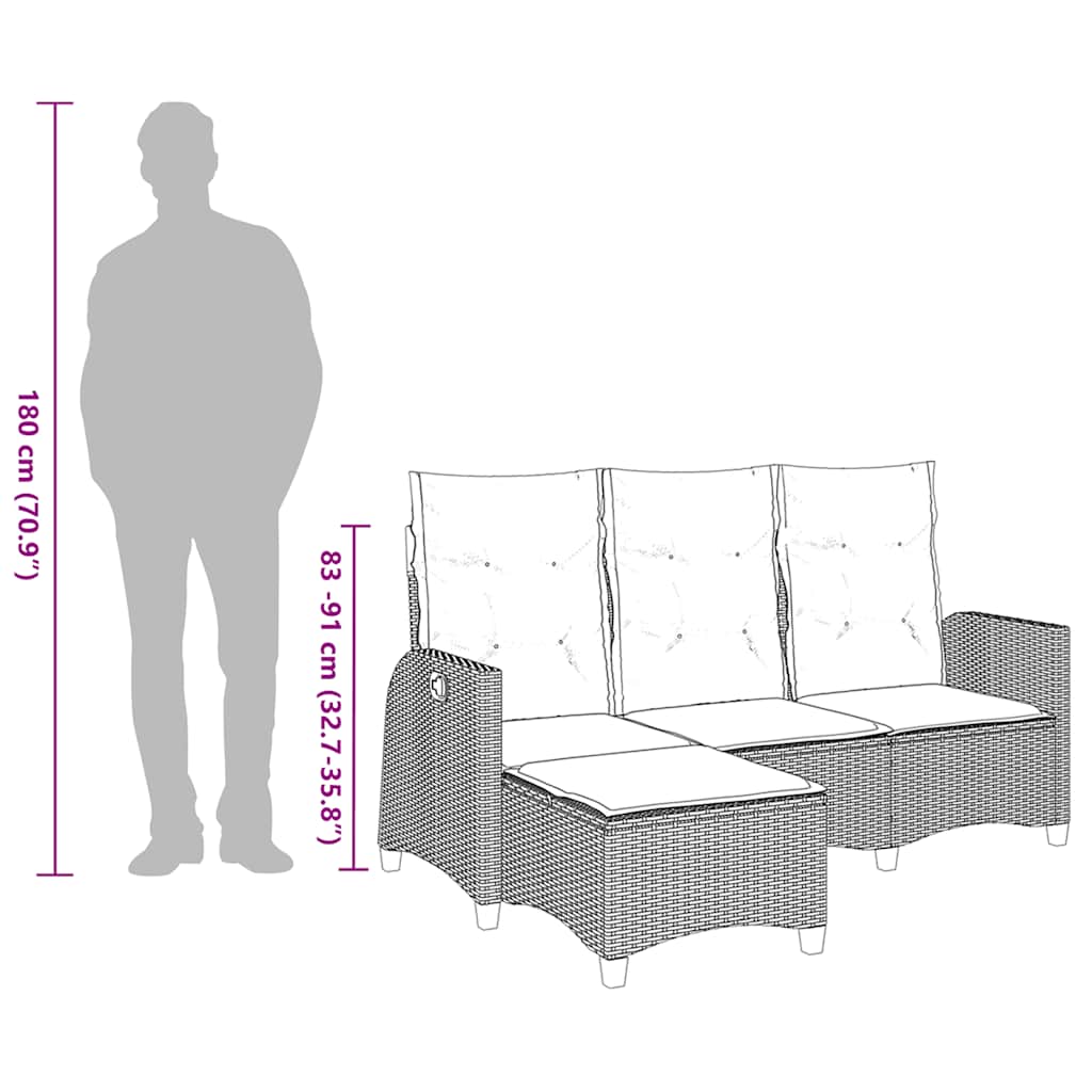 Vrtna sofa za ležanje jastucima u obliku slova L crna poliratan