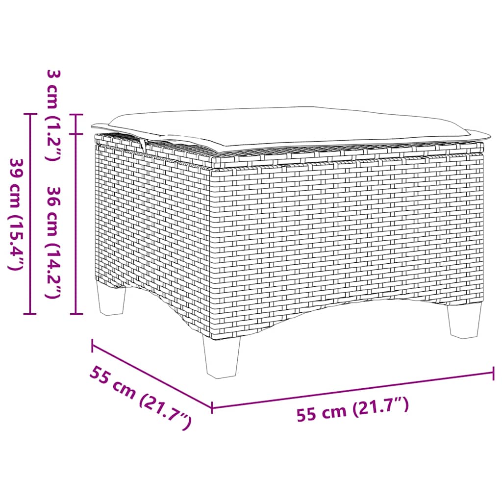 Vrtni tabure s jastucima 2 kom bež 55x55x36 cm poliratan