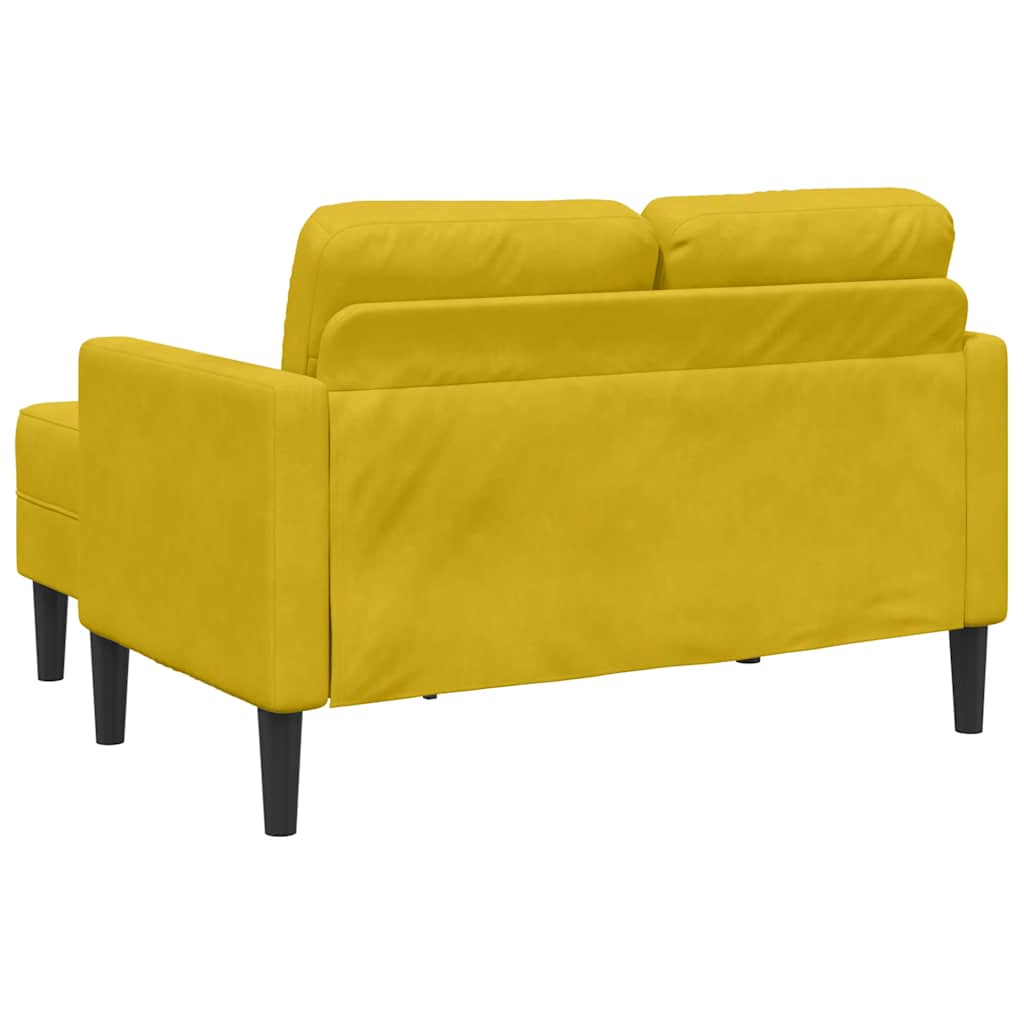 Sofa 2-sjed s ležaljkom u obliku slova L žuti 125 cm baršun