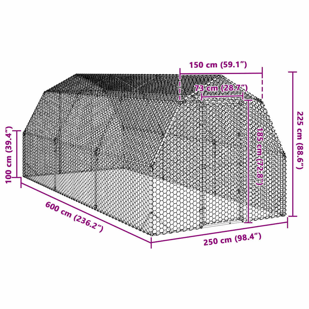 Kavez za kokoši 2,5x6x2,25 m pocinčani čelik