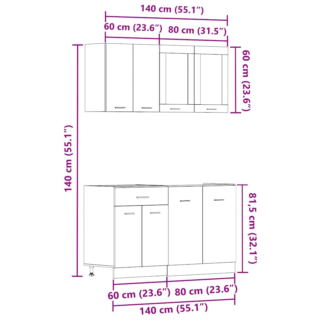 Set kuhinjskih ormarića od 4 dijela "Lyon" Artisan hrast, inženjersko drvo