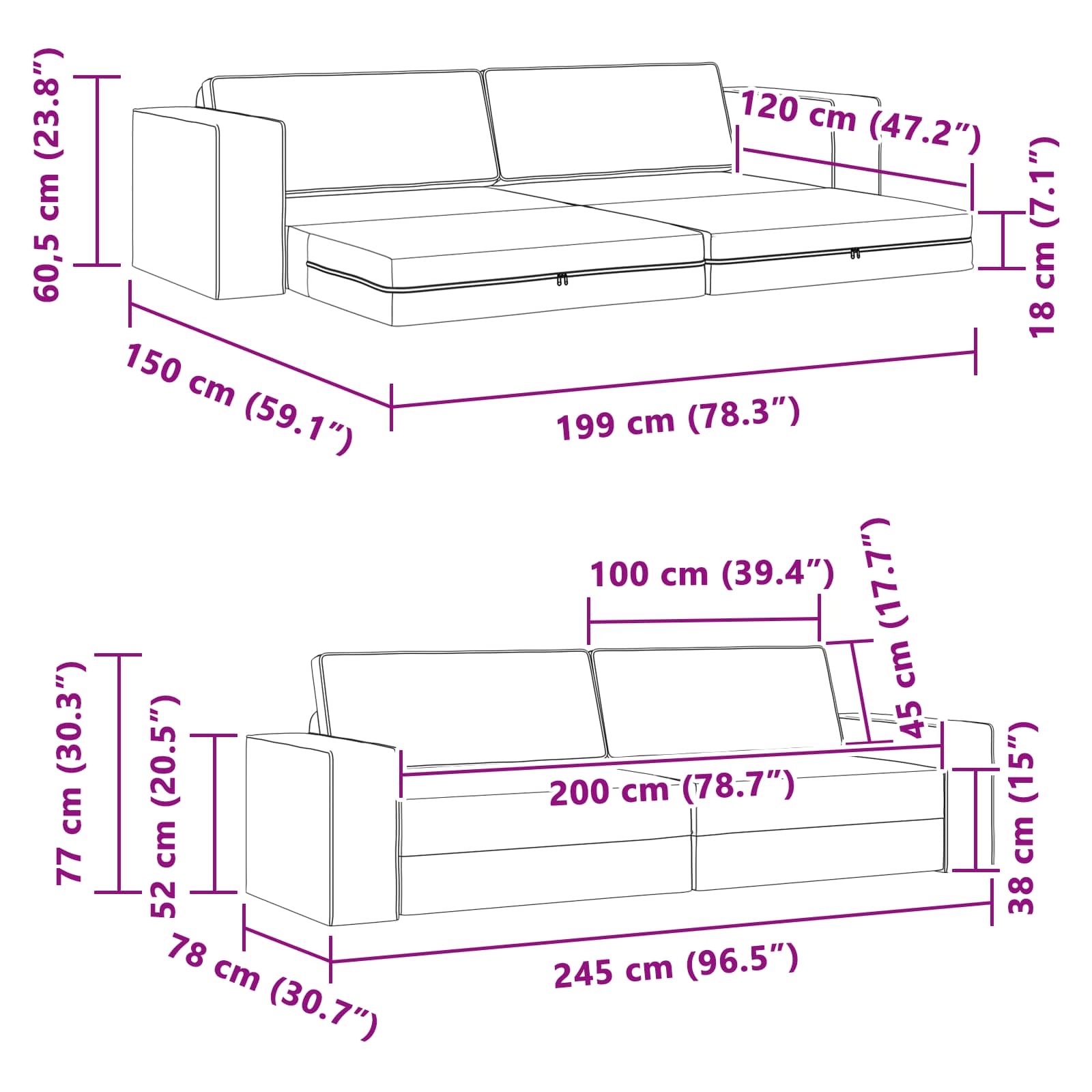 Krevet na razvlačenje Krema 245 x 78 x 77 cm tkanina
