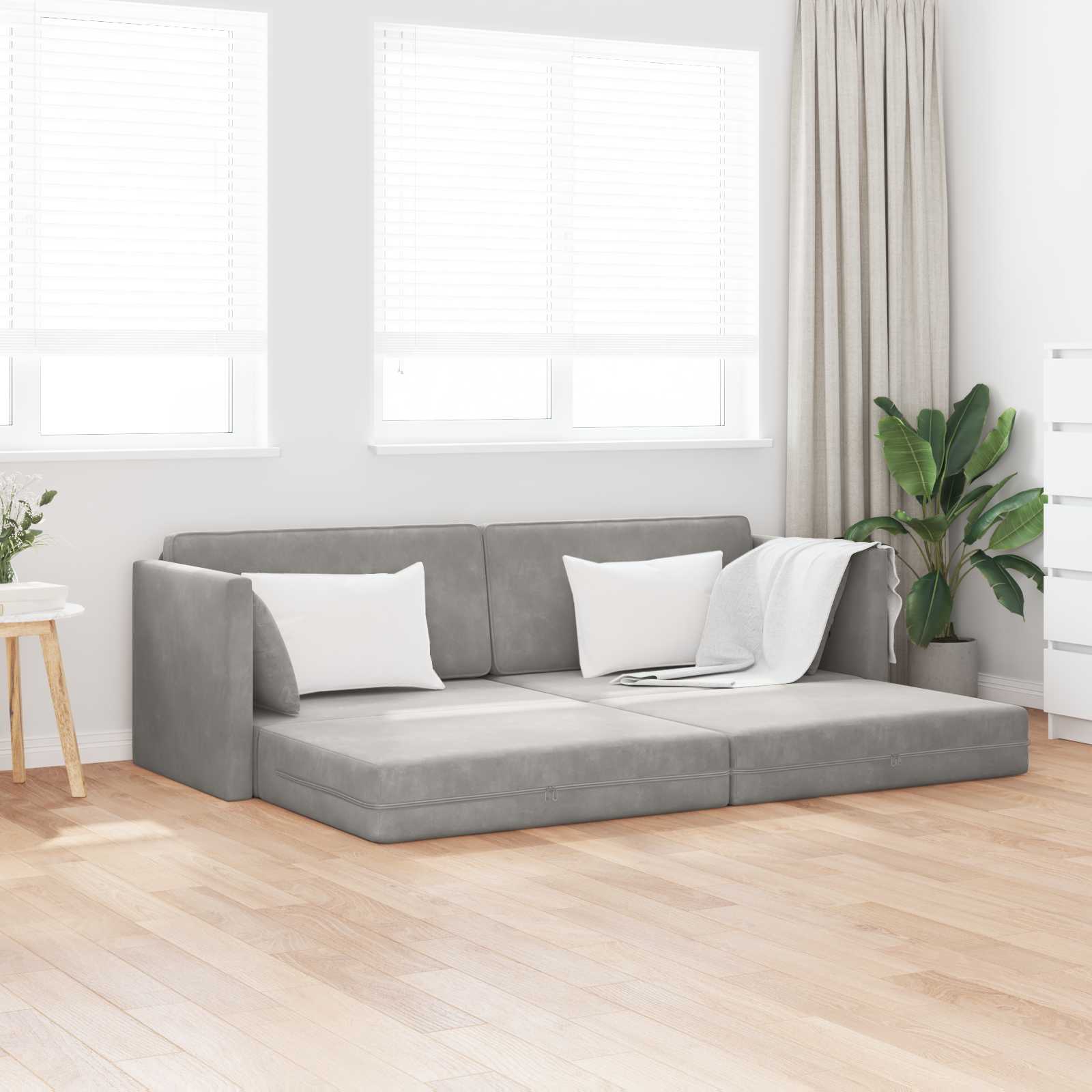Podni kauč na razvlačenje Svijetlo siva 213 x 70 x 77 cm Baršun