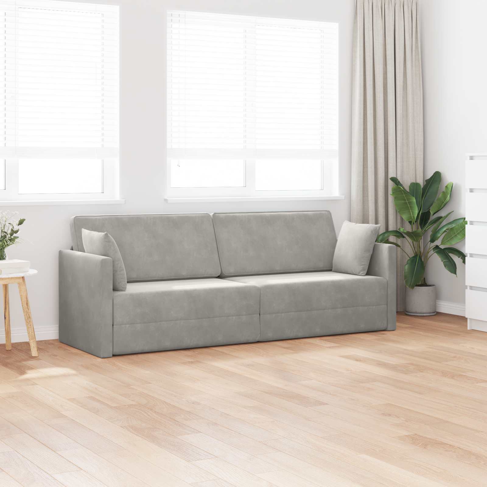Podni kauč na razvlačenje Svijetlo siva 213 x 70 x 77 cm Baršun