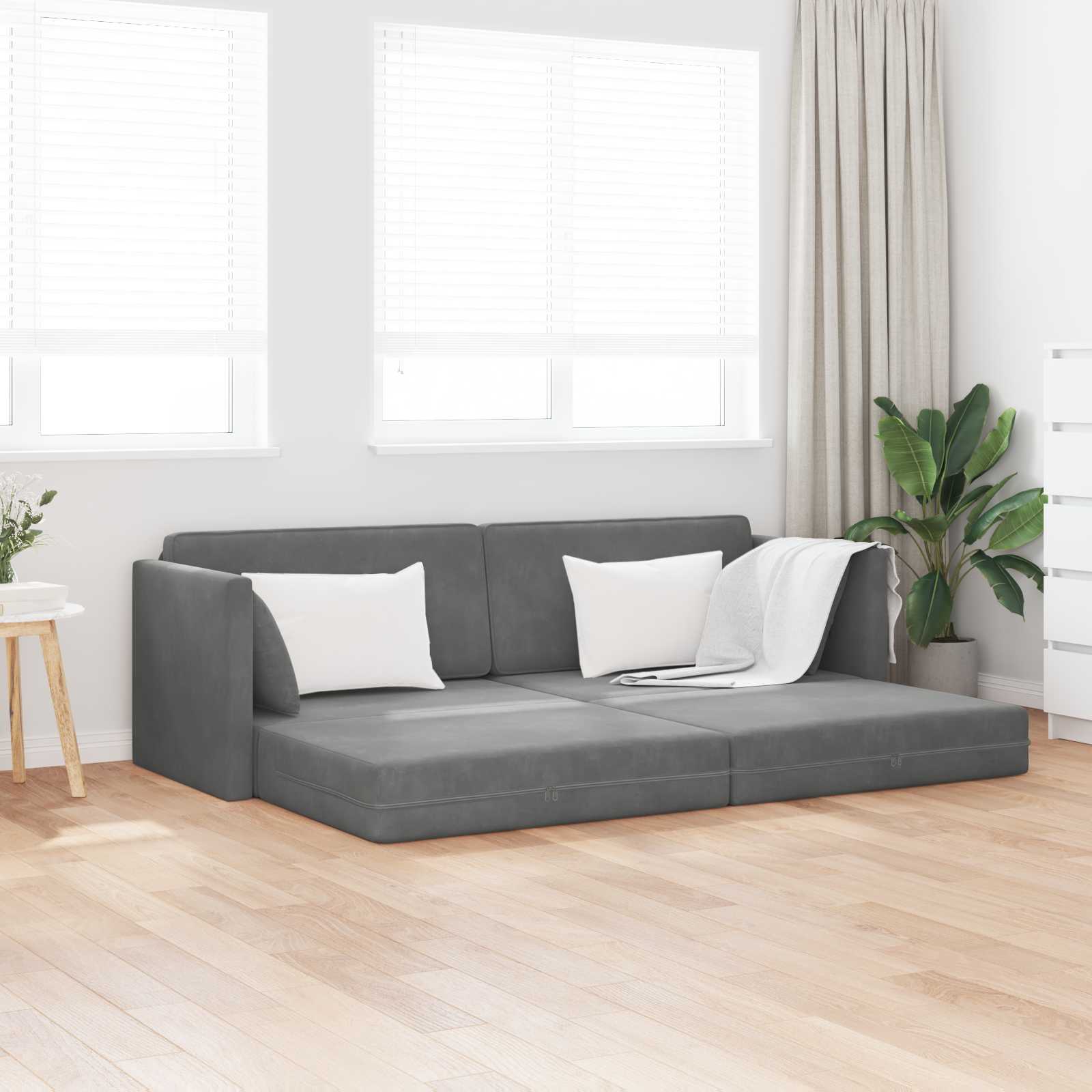 Podni kauč na razvlačenje Tamno siva 213 x 70 x 77 cm Baršun
