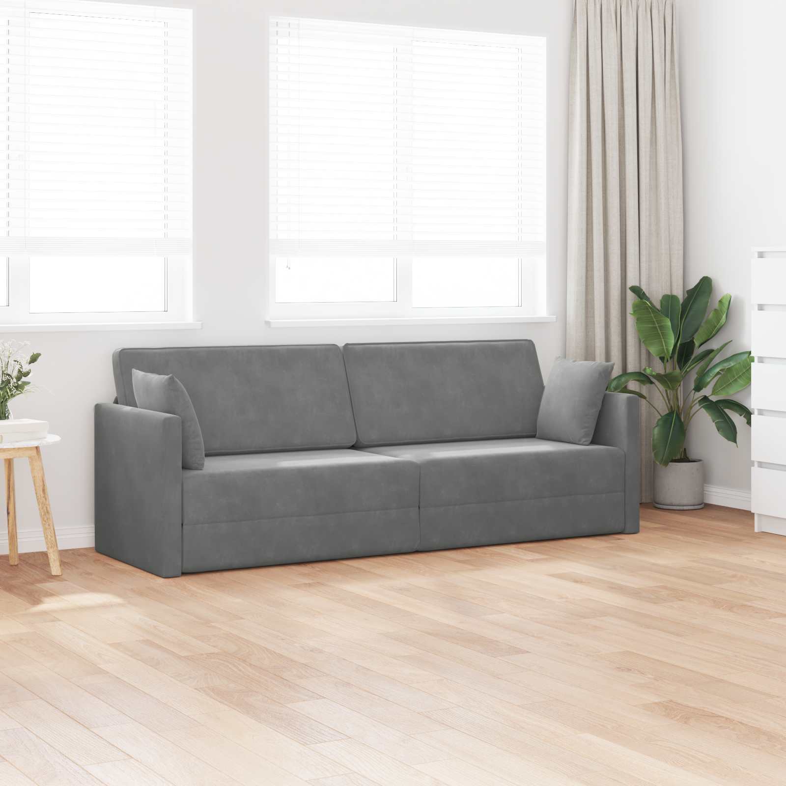 Podni kauč na razvlačenje Tamno siva 213 x 70 x 77 cm Baršun