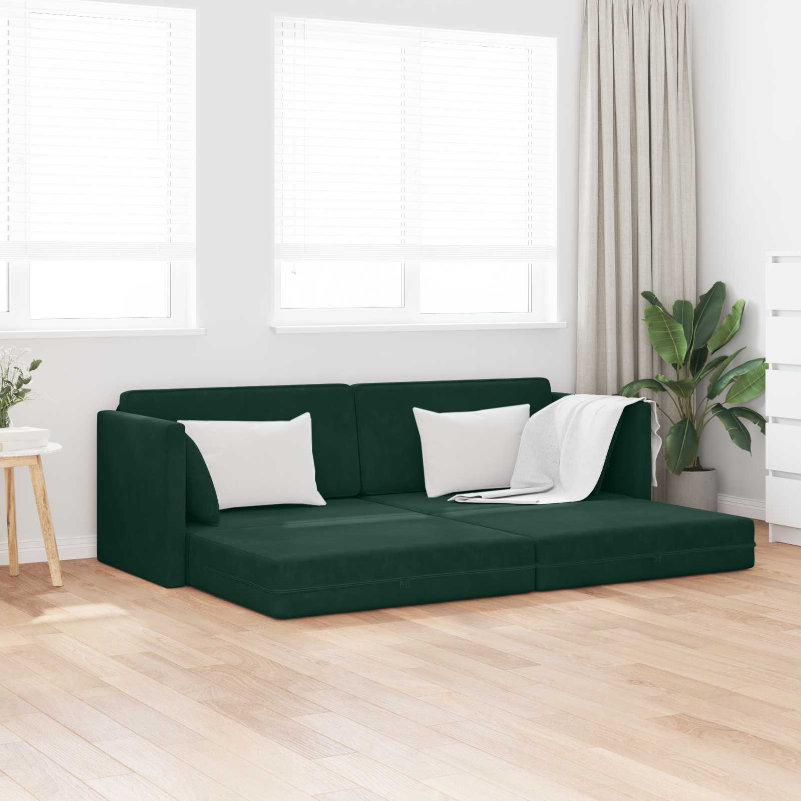 Podni kauč na razvlačenje Tamnozelena 213 x 70 x 77 cm Baršun