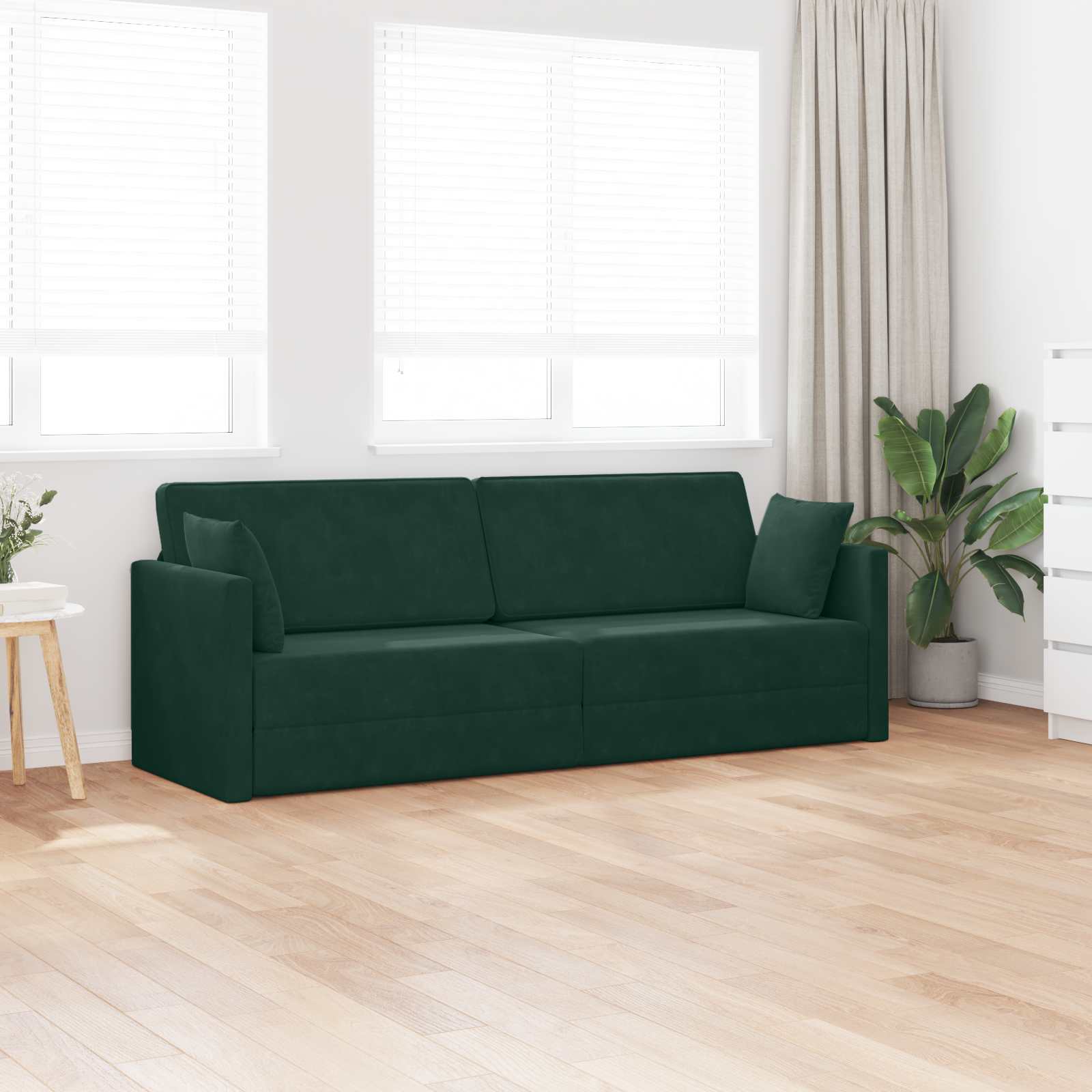 Podni kauč na razvlačenje Tamnozelena 213 x 70 x 77 cm Baršun