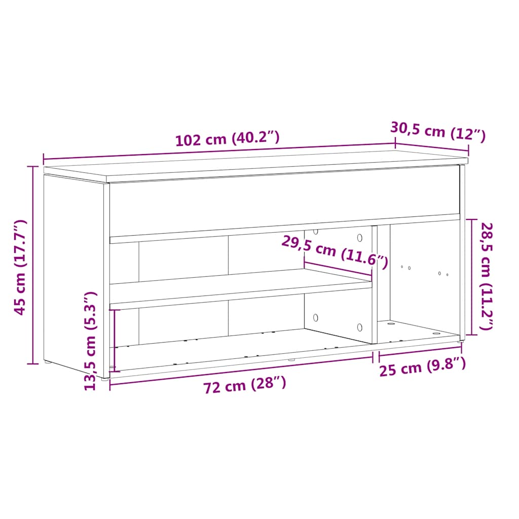 Klupa za cipele boja hrasta 102x30,5x45 cm konstruirano drvo