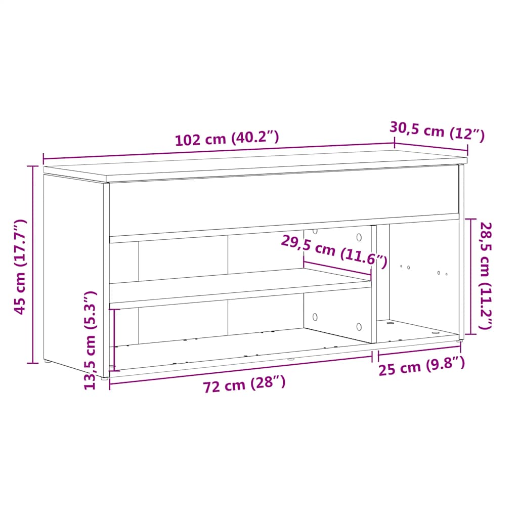 Klupa za cipele boja dimljenog hrasta 102x30,5x45 cm drvena
