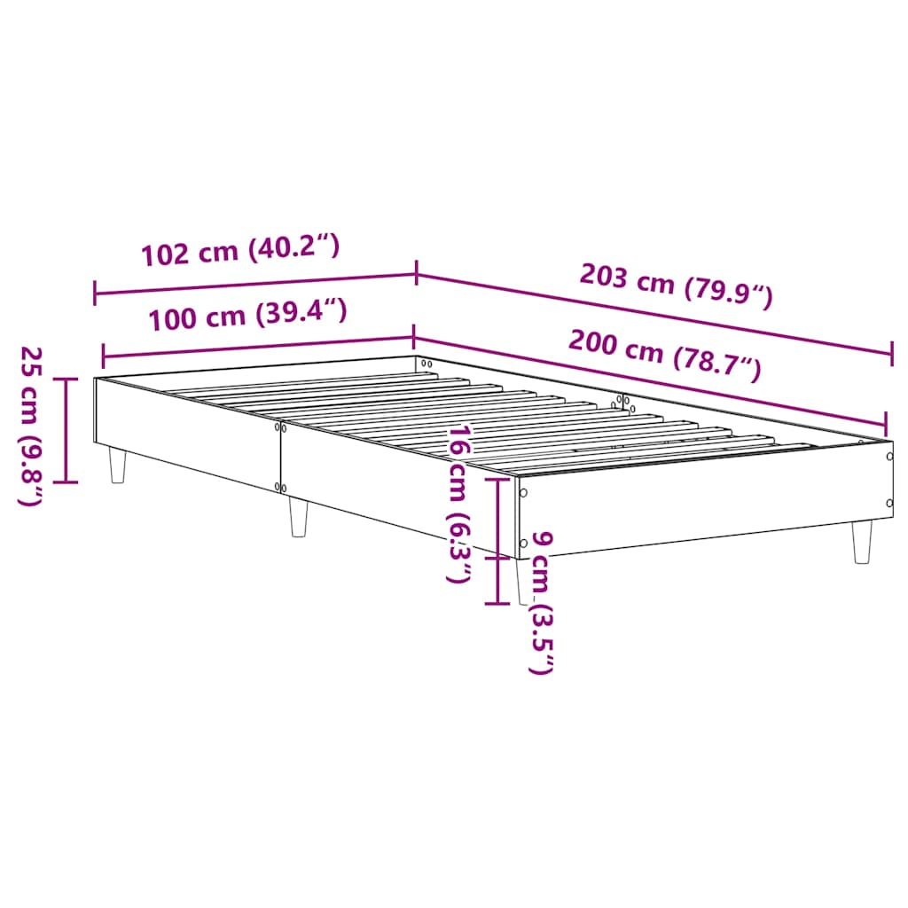 Okvir kreveta bez madraca dimljeni hrast 100x200 cm