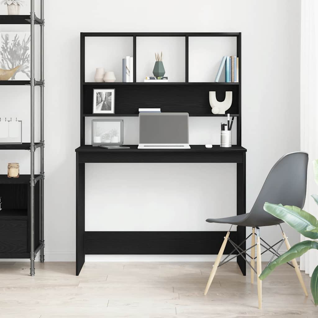 Radni stol s policama Crni hrast 102x45x148 cm Konstruirano drvo