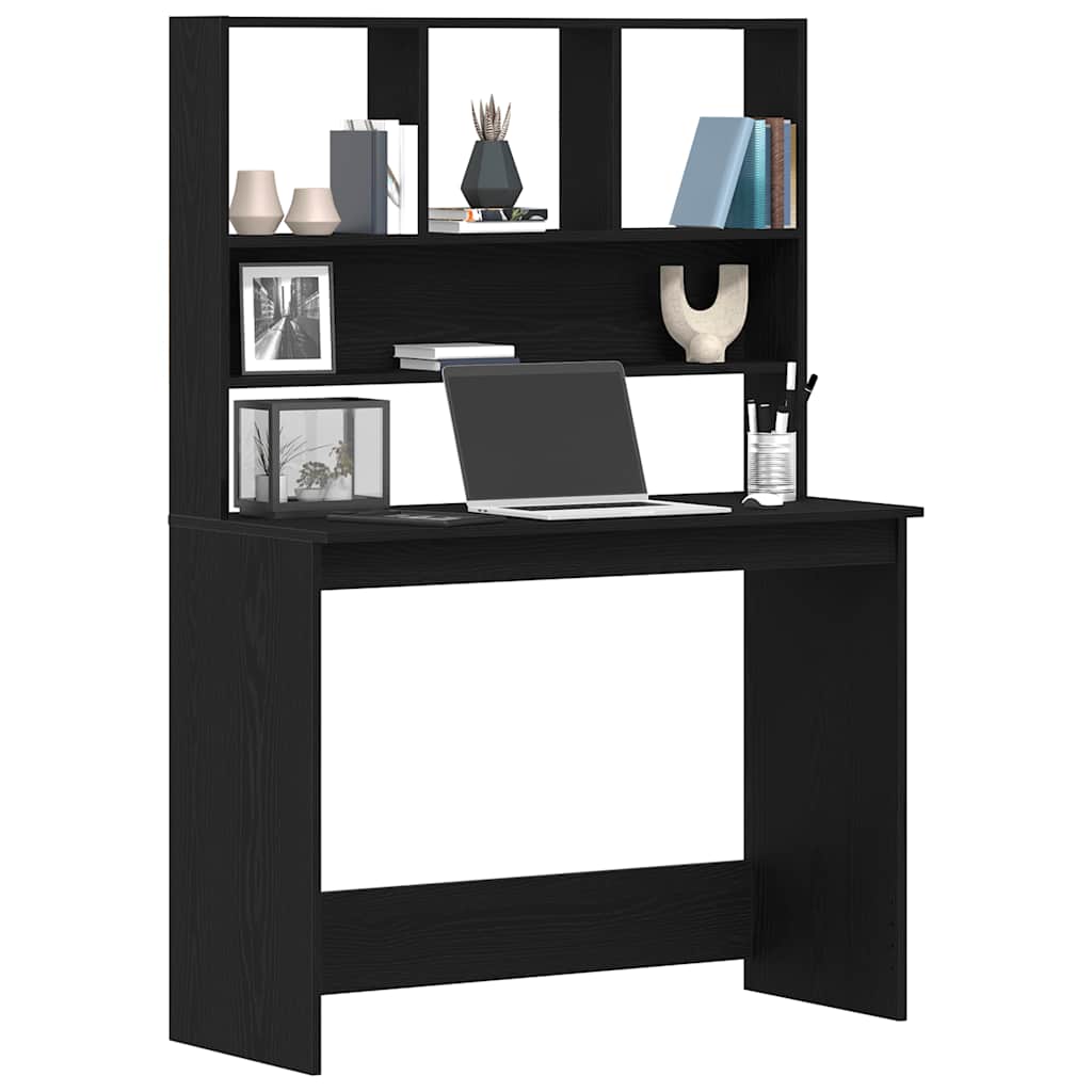 Radni stol s policama Crni hrast 102x45x148 cm Konstruirano drvo