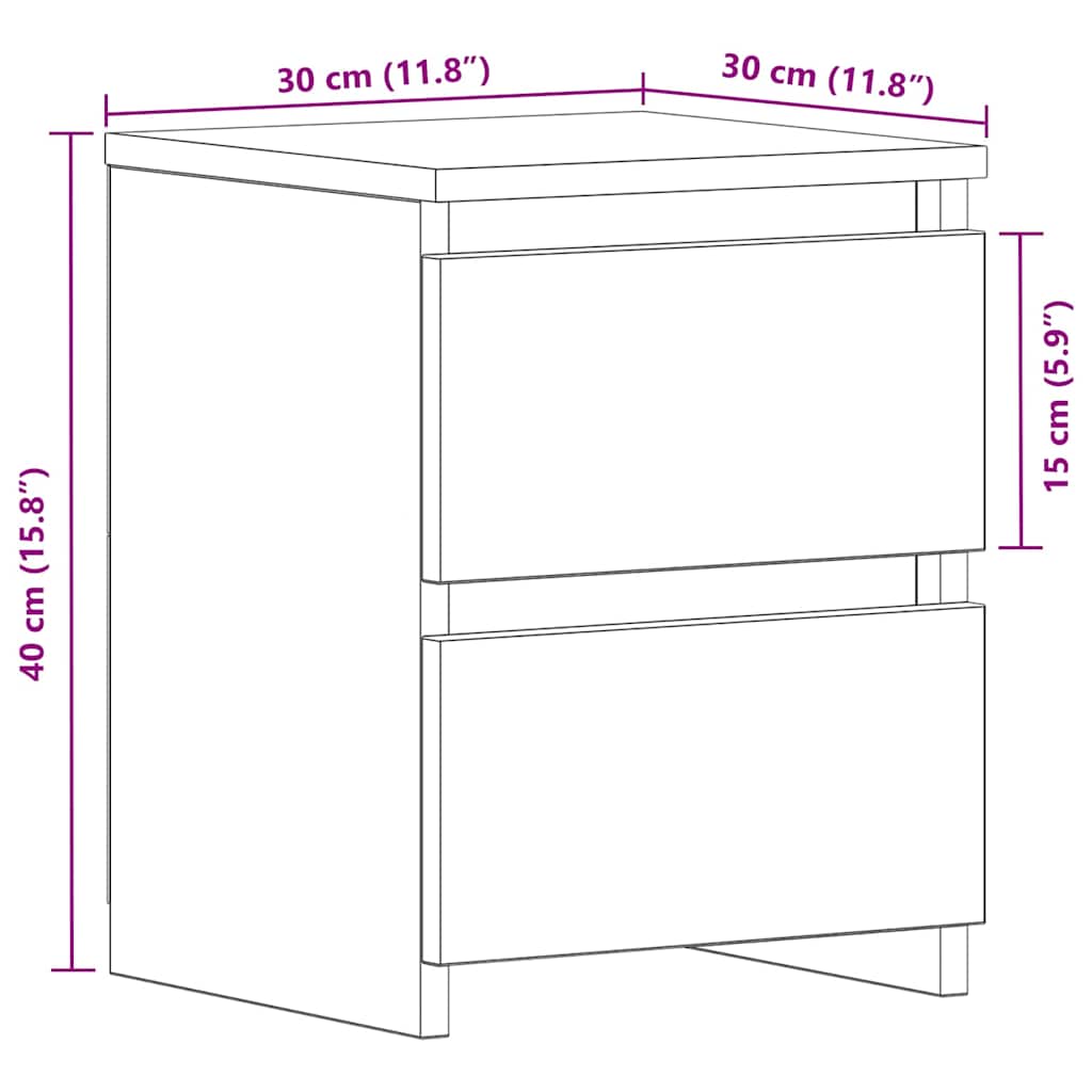 Noćni ormar 2 pcs Crni hrast 30 x 30 x 40 cm Konstruirano drvo