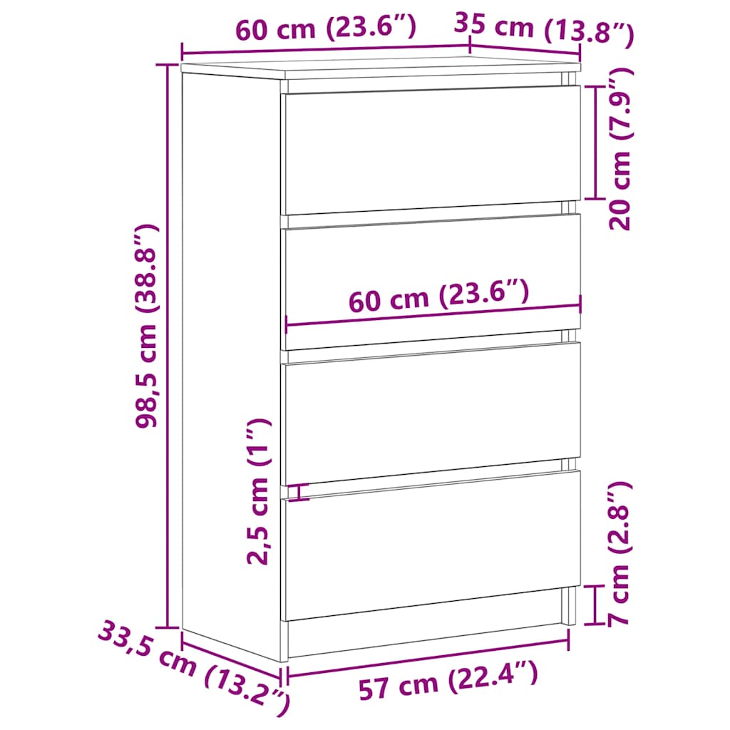 Komoda crni hrast 60x35x98,5 cm konstruirano drvo