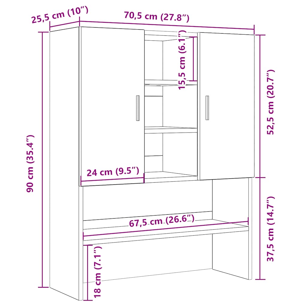 Ormarić za perilicu rublja crni hrast 70,5 x 25,5 x 90 cm