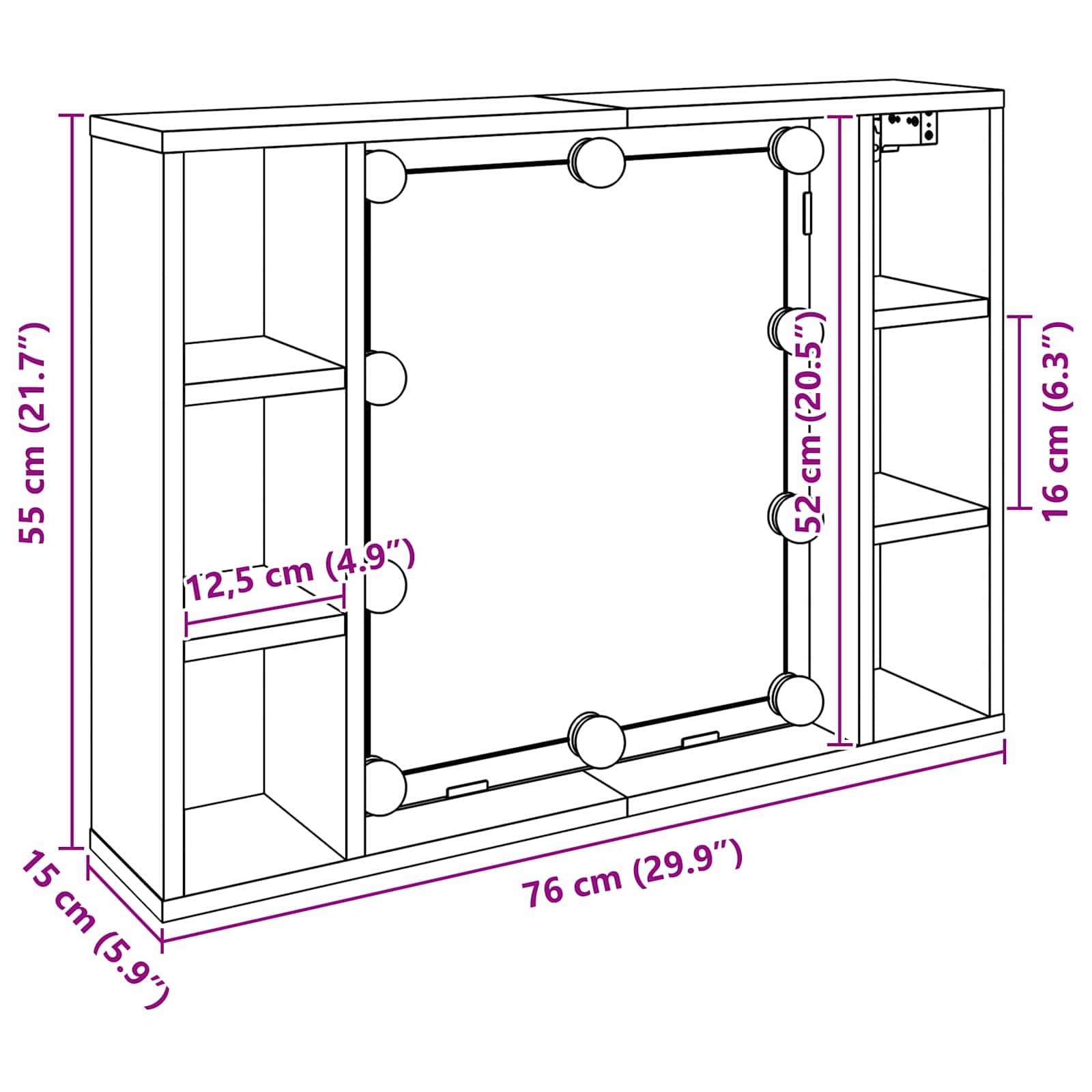 Ogledalo ormar Crni hrast 76 x 15 x 55 cm Konstruirano drvo