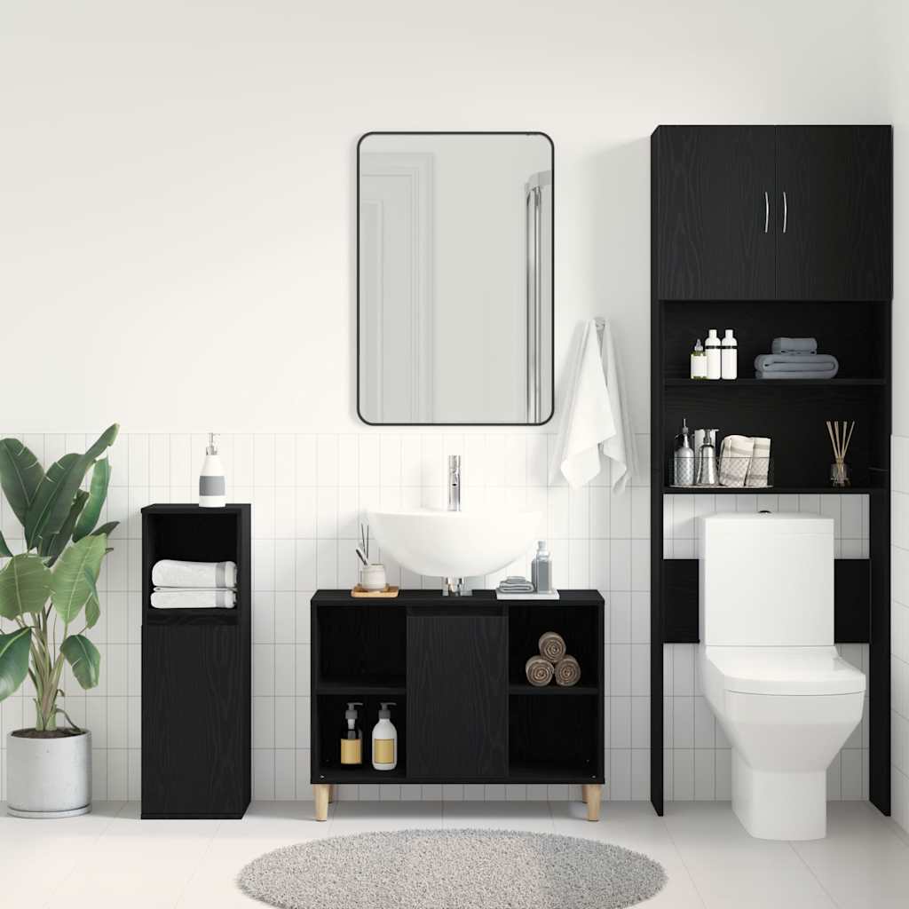 Ormarić za umivaonik crni hrast 80x33x60 cm inženjerski drvo