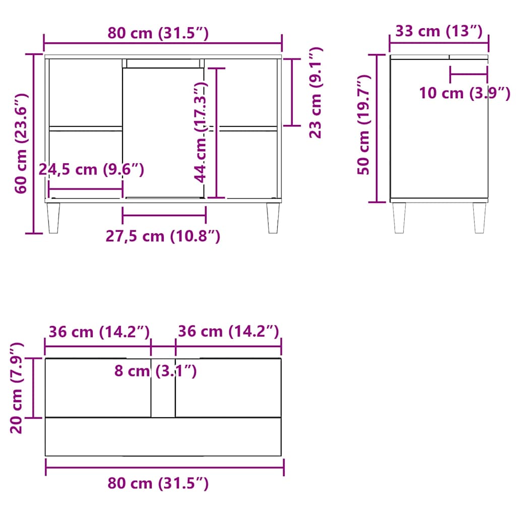 Ormarić za umivaonik crni hrast 80x33x60 cm inženjerski drvo