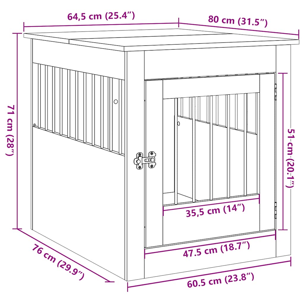 Namještaj za pseću kabinu crni hrast 64,5x80x71 cm inženjerski drvo