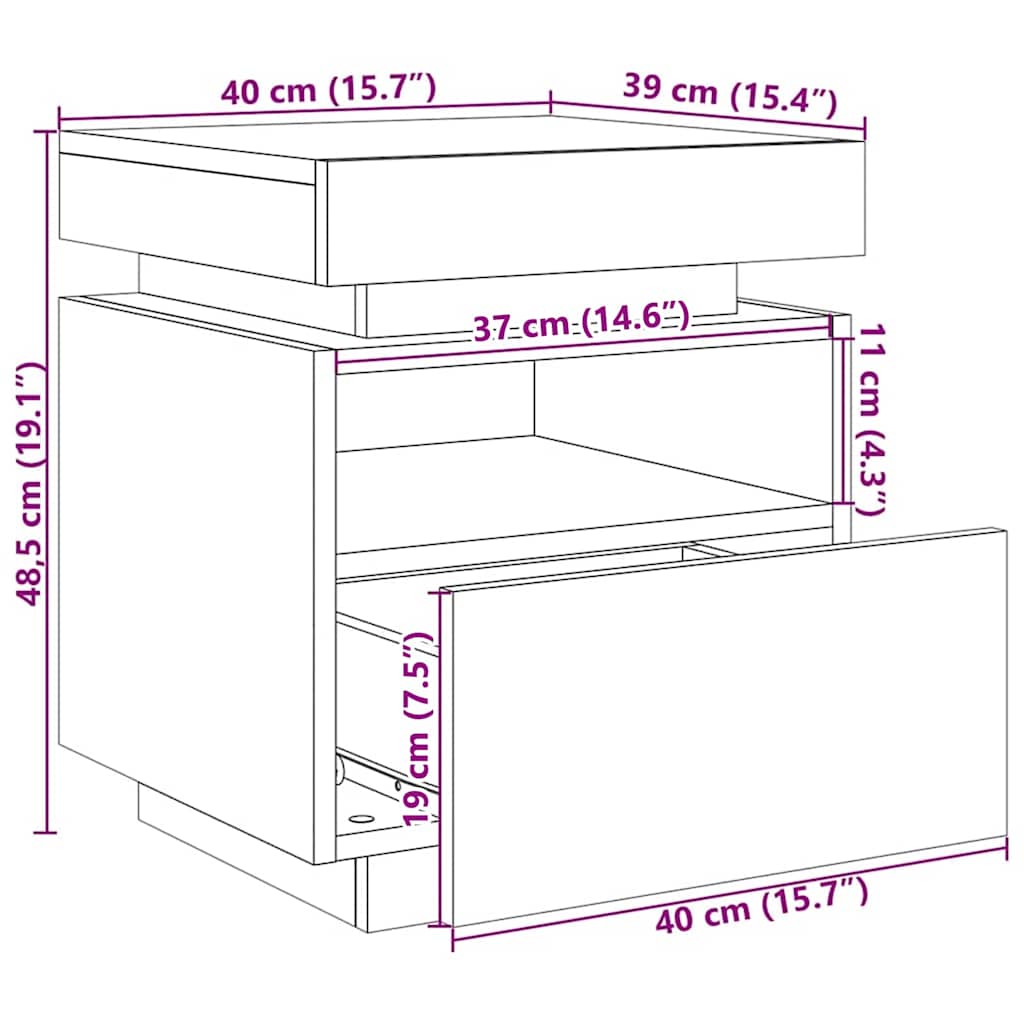 Noćni ormar Crni hrast 40 x 39 x 48,5 cm Konstruirano drvo