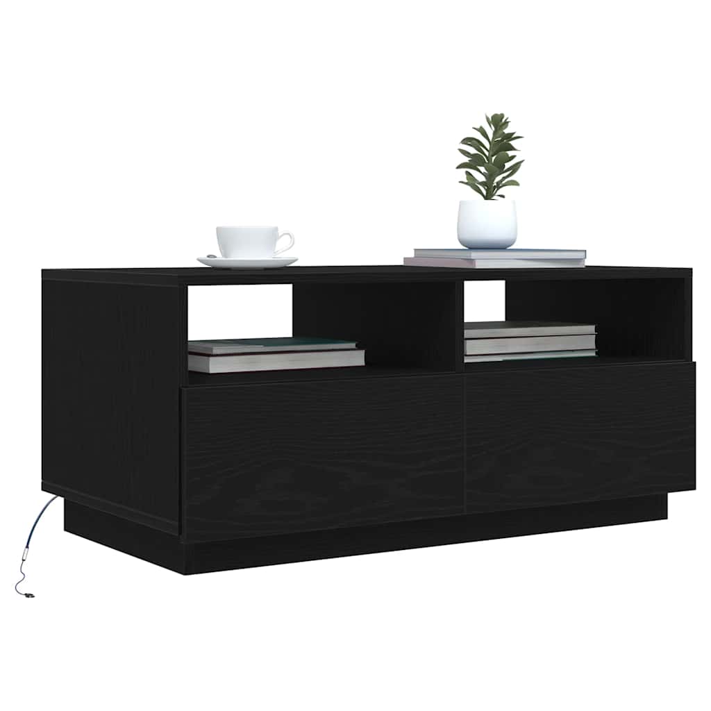 Klub stolić s LED svjetlima crni hrast 90x49x40 cm