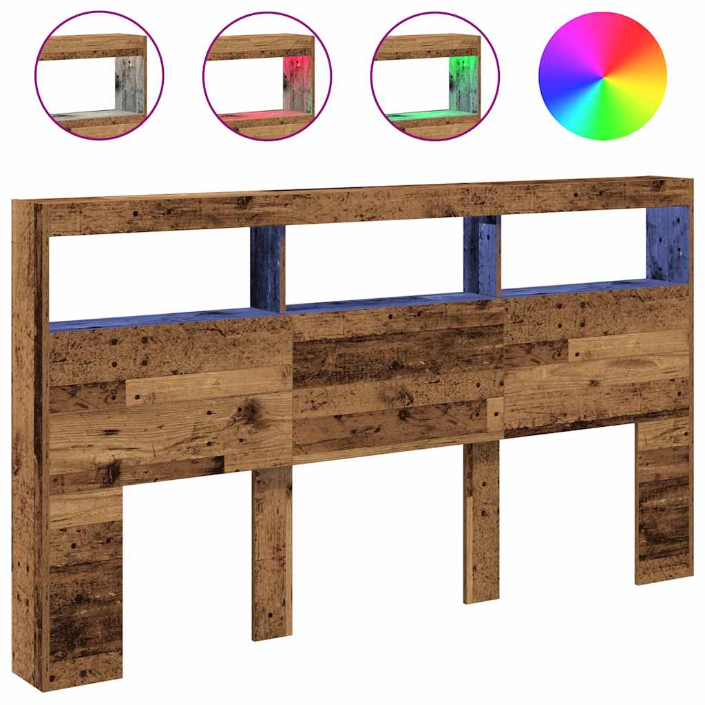 Ormarić za uzglavlje s LED svjetlima staro drvo 180x17x102 cm