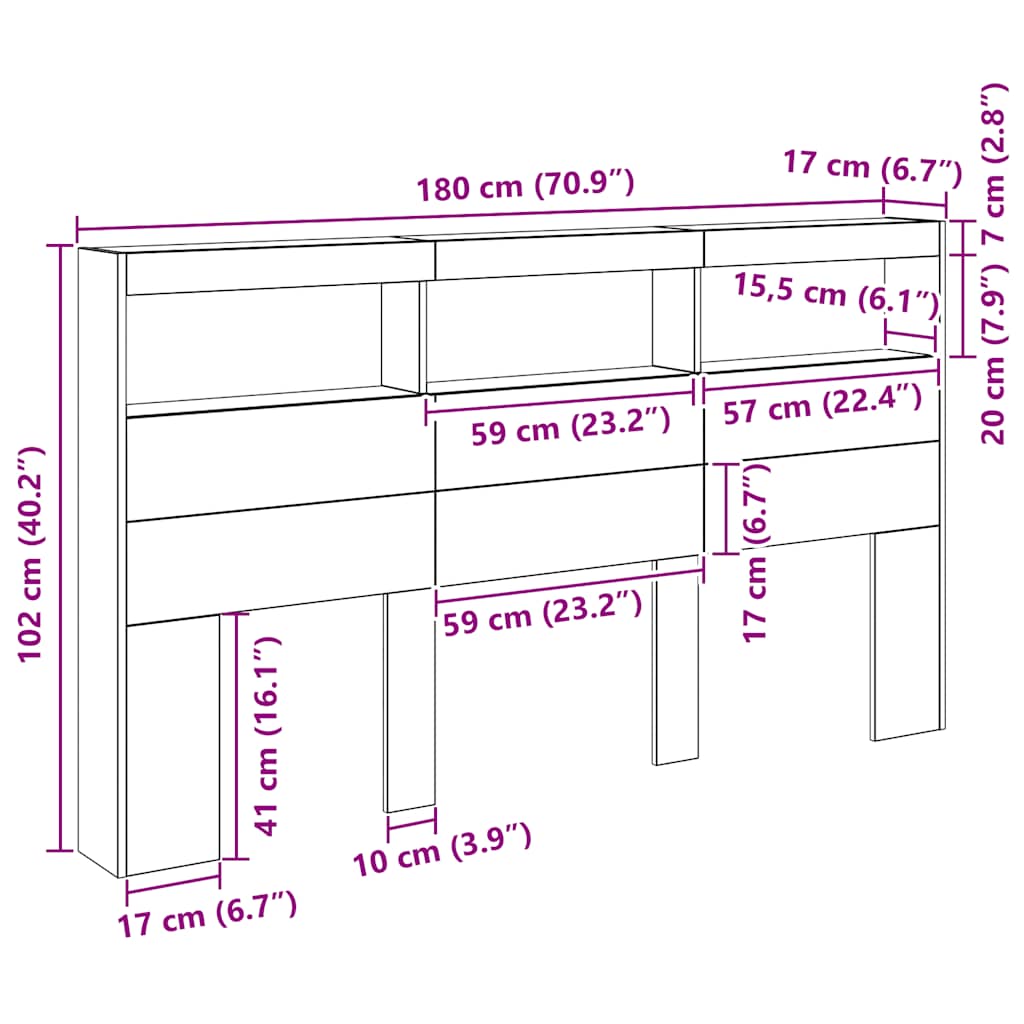 Ormarić za uzglavlje LED boja crni hrasta 180x17x102 cm