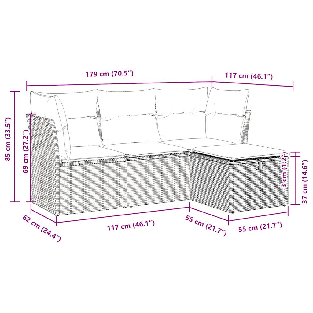 4-dijelni set vrtnih sofa od poliratana s jastucima crni