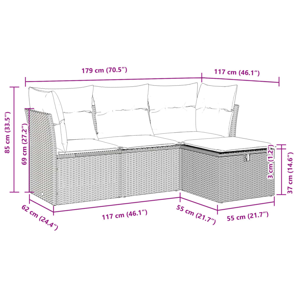 4-dijelni set vrtnih sofa s jastucima svijetlosivi poliratan