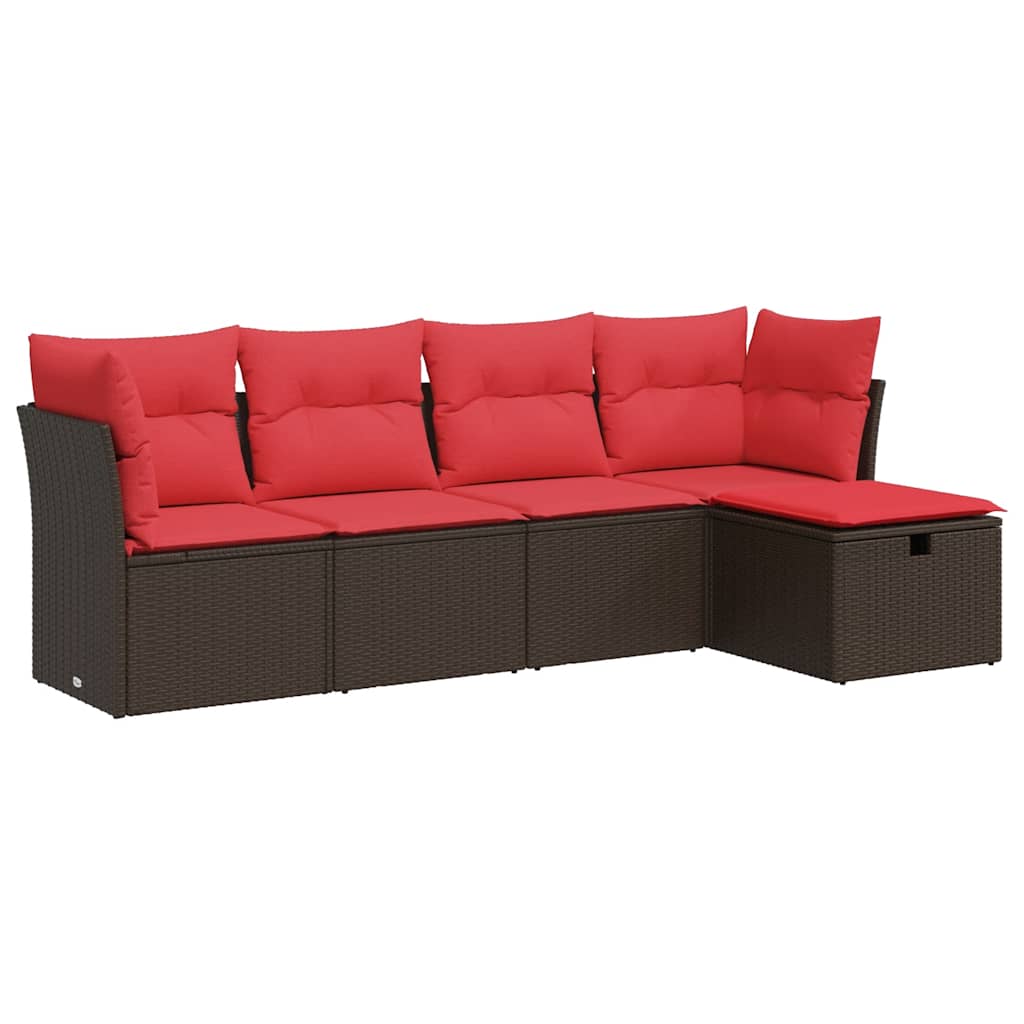 5-dijelni set vrtnih sofa s jastucima poliratan smeđi