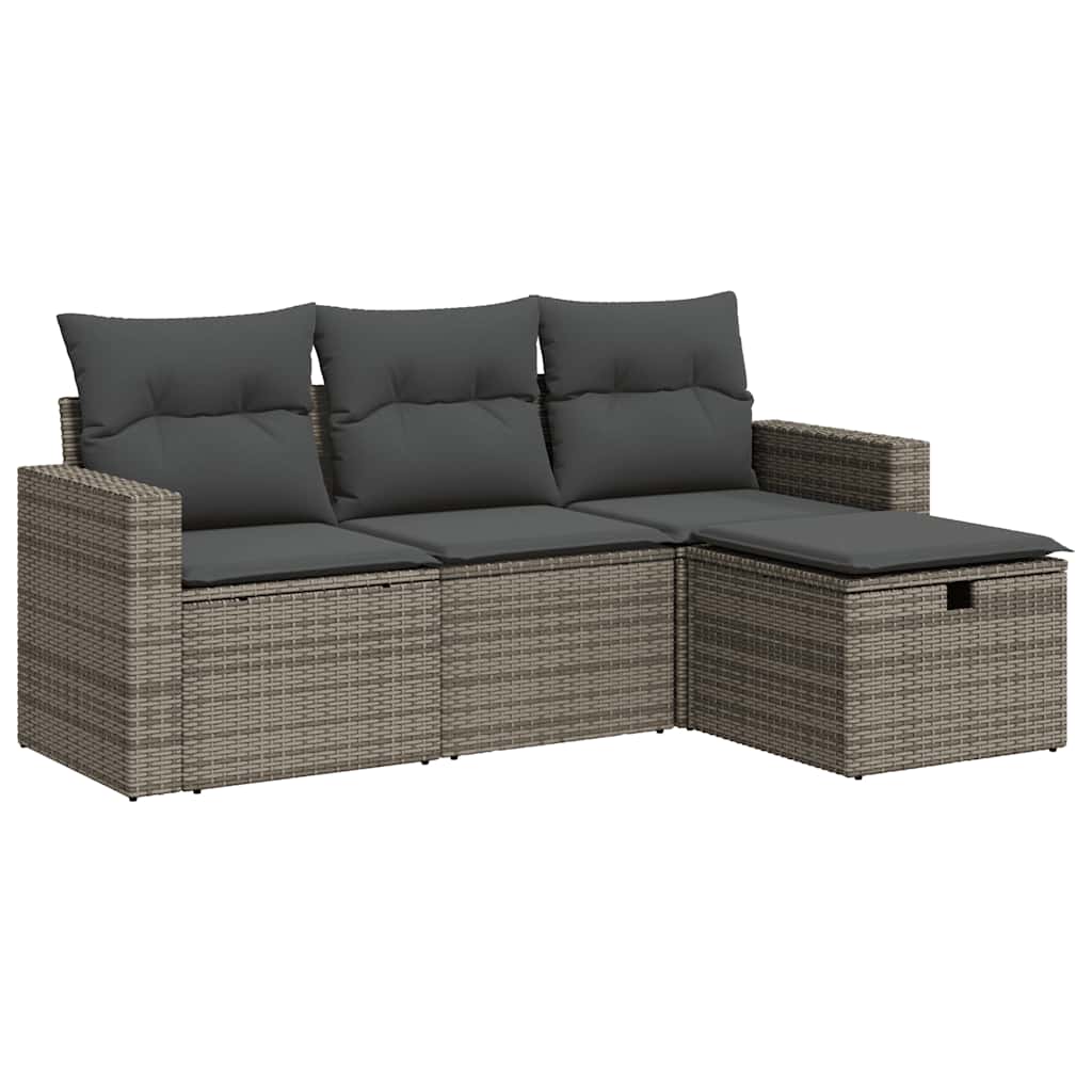 4-dijelni set vrtnih sofa od poliratana s jastucima sivi