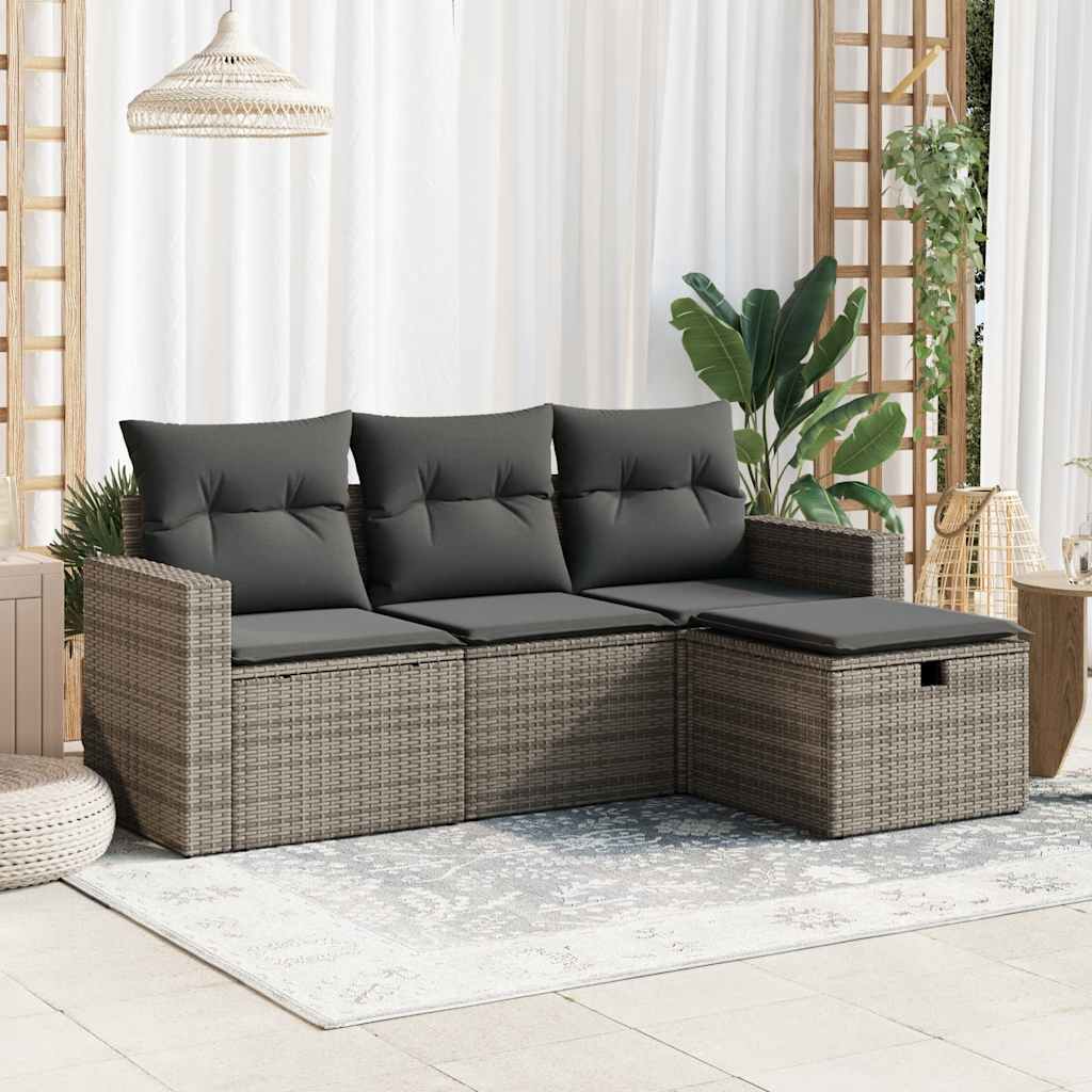 4-dijelni set vrtnih sofa od poliratana s jastucima sivi