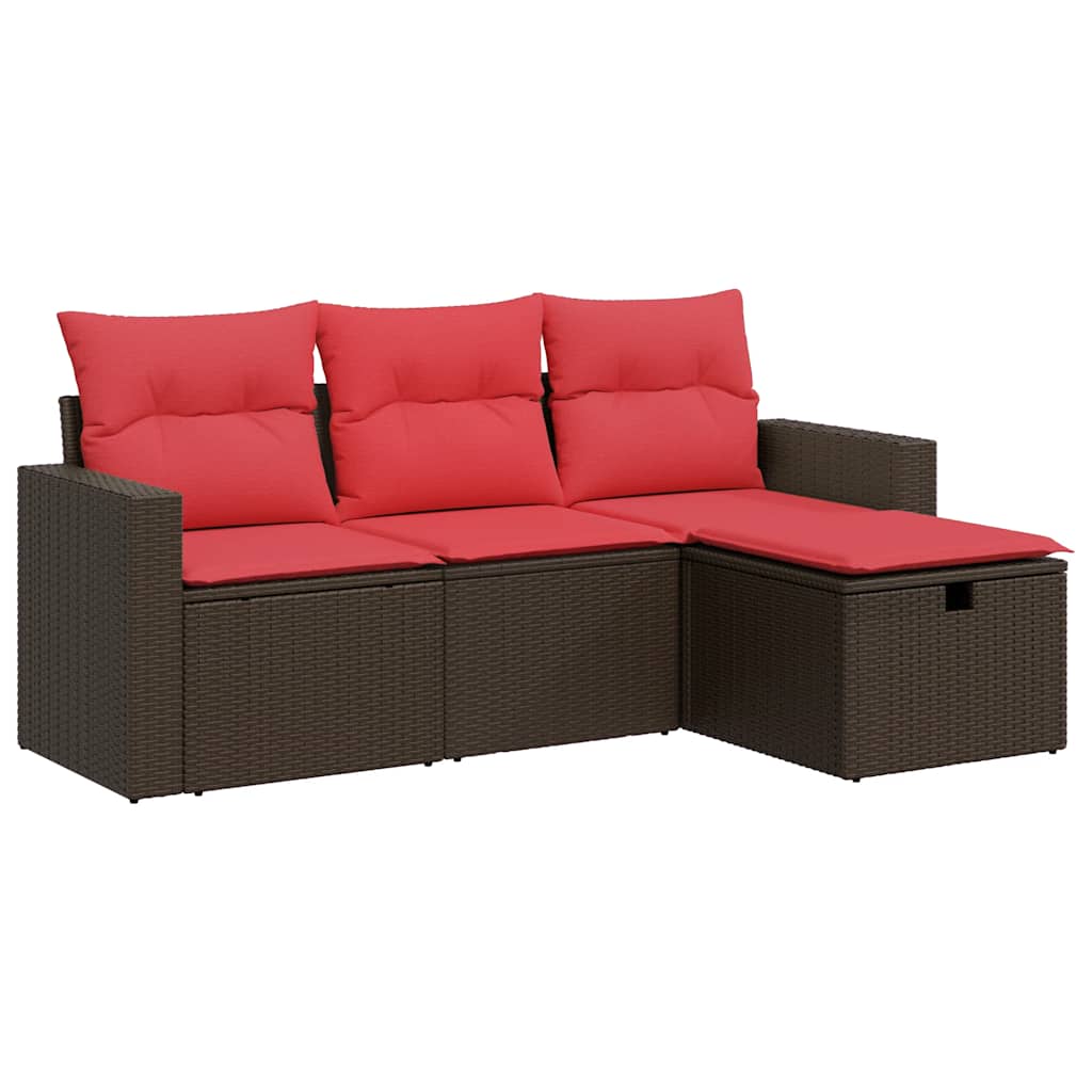 4-dijelni set vrtnih sofa od poliratana s jastucima smeđi