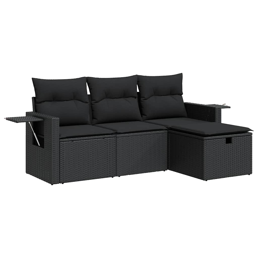 4-dijelni set vrtnih sofa od poliratana s jastucima crni