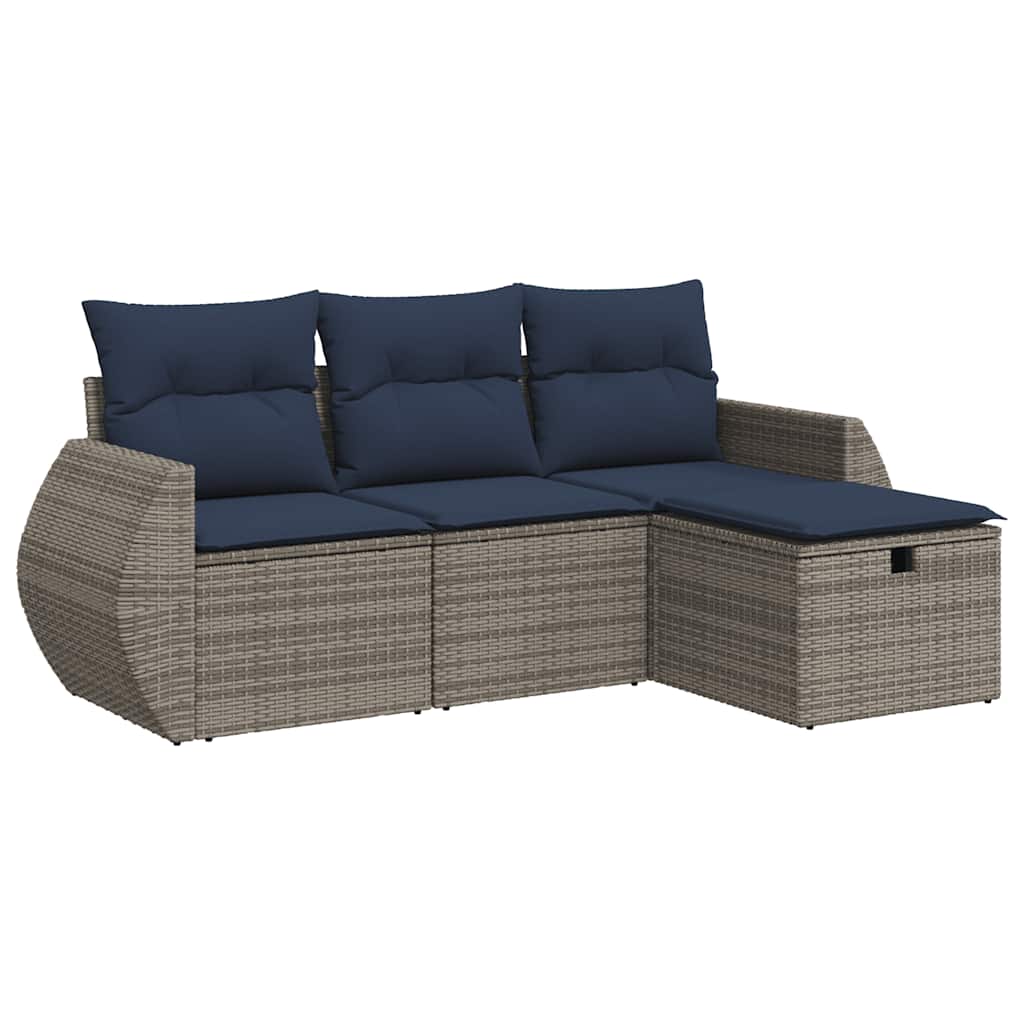 4-dijelni set vrtnih sofa od poliratana s jastucima sivi