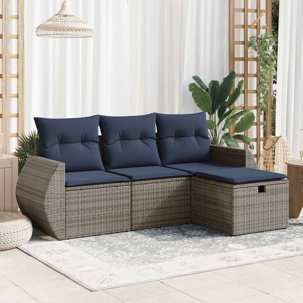 4-dijelni set vrtnih sofa od poliratana s jastucima sivi