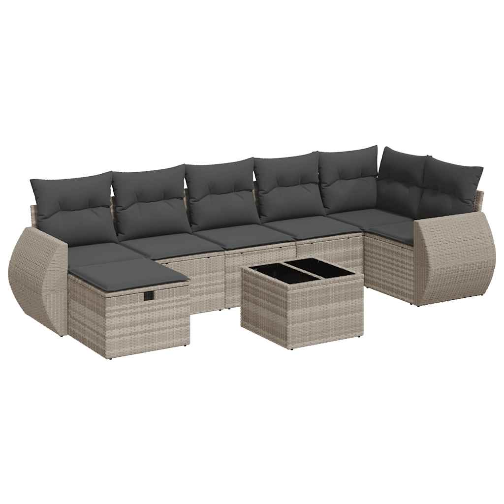 8-dijelni set vrtnih sofa od poliratana s jastucima svjetlosivi