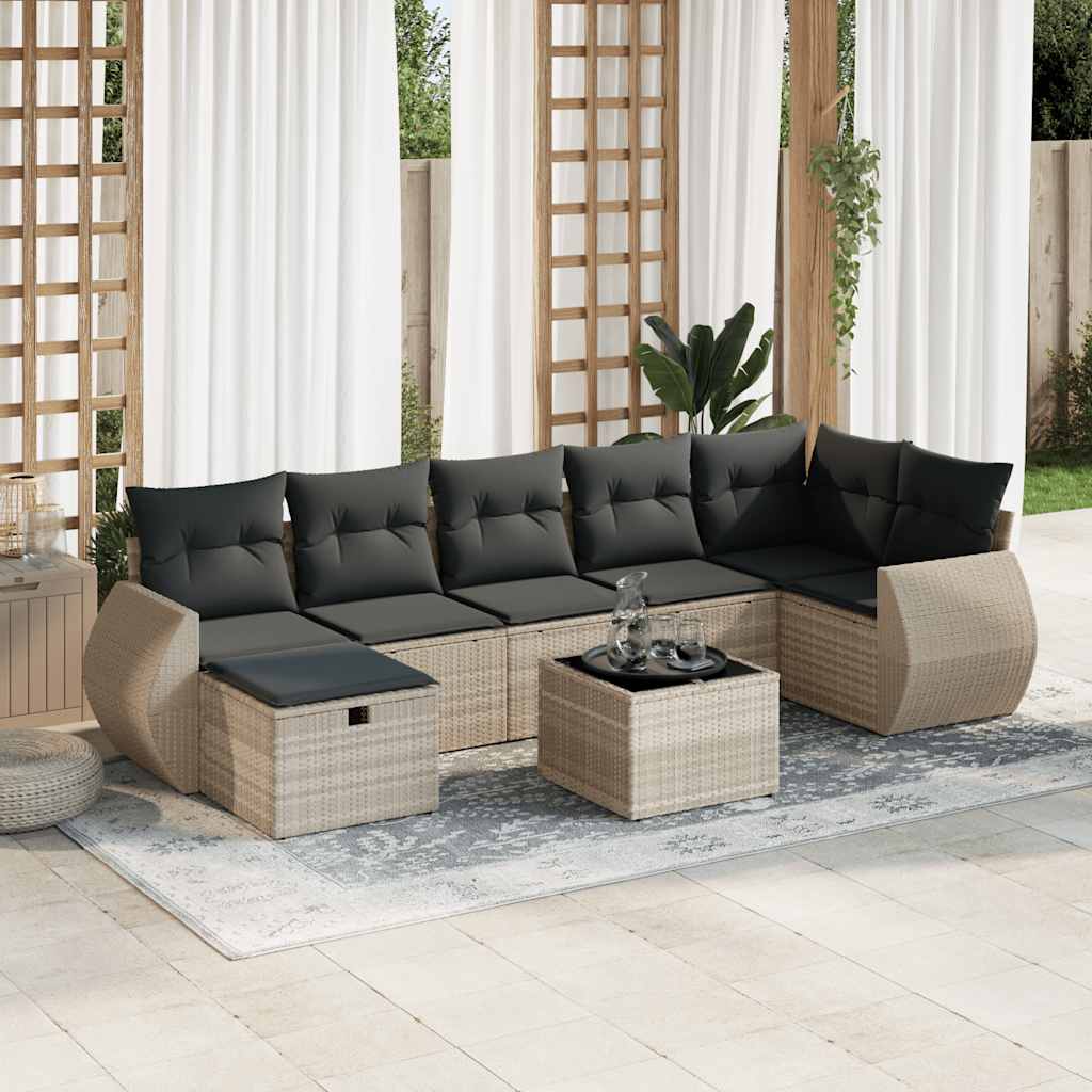8-dijelni set vrtnih sofa od poliratana s jastucima svjetlosivi