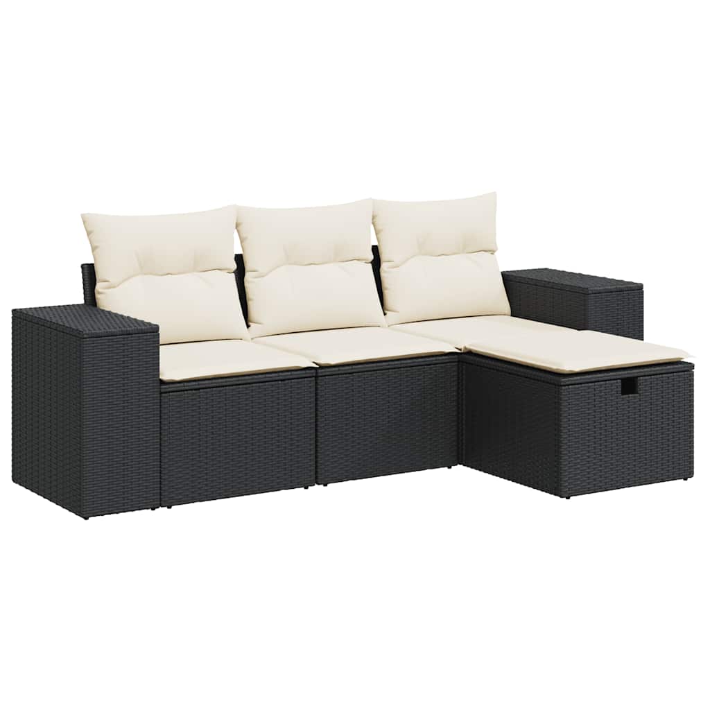 4-dijelni set vrtnih sofa od poliratana s jastucima crni