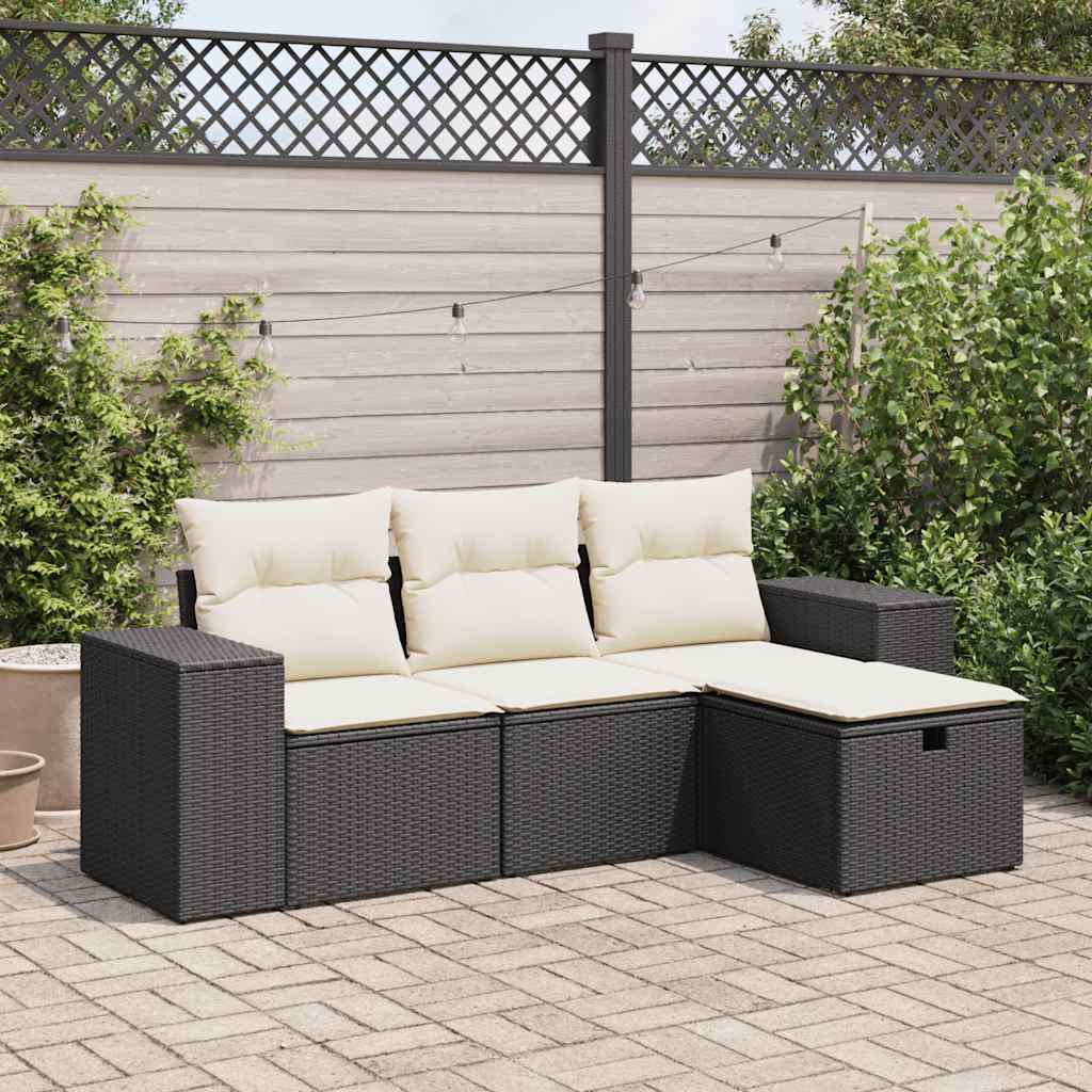 4-dijelni set vrtnih sofa od poliratana s jastucima crni