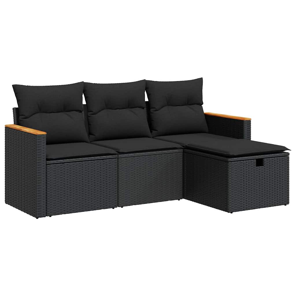 4-dijelni set vrtnih sofa od poliratana s jastucima crni