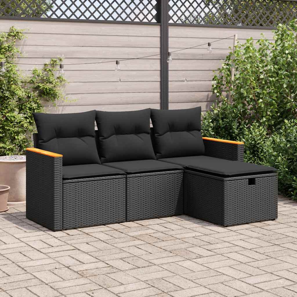 4-dijelni set vrtnih sofa od poliratana s jastucima crni