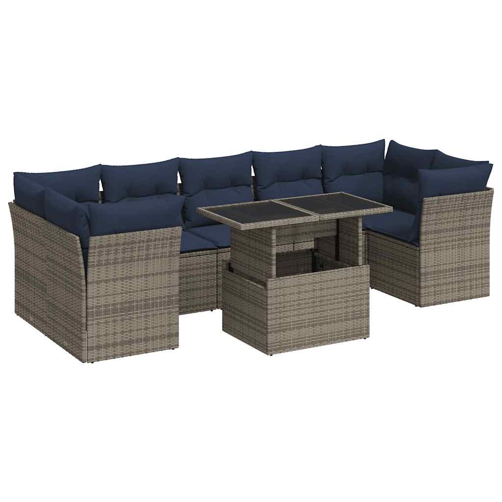 8-dijelni set vrtnih sofa od poliratana s jastucima sivi bagrem