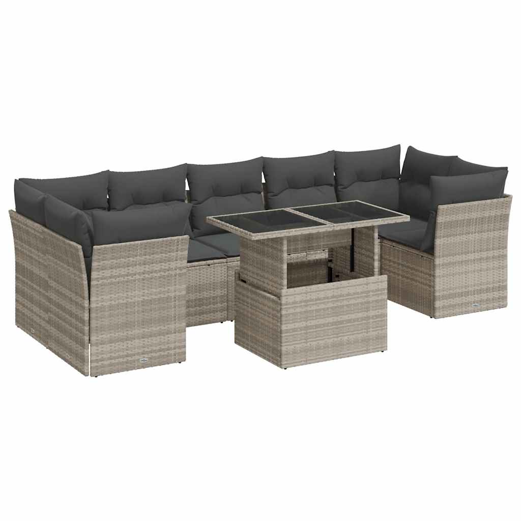 8-dijelni set vrtnih sofa od poliratana s jastucima svjetlosivi