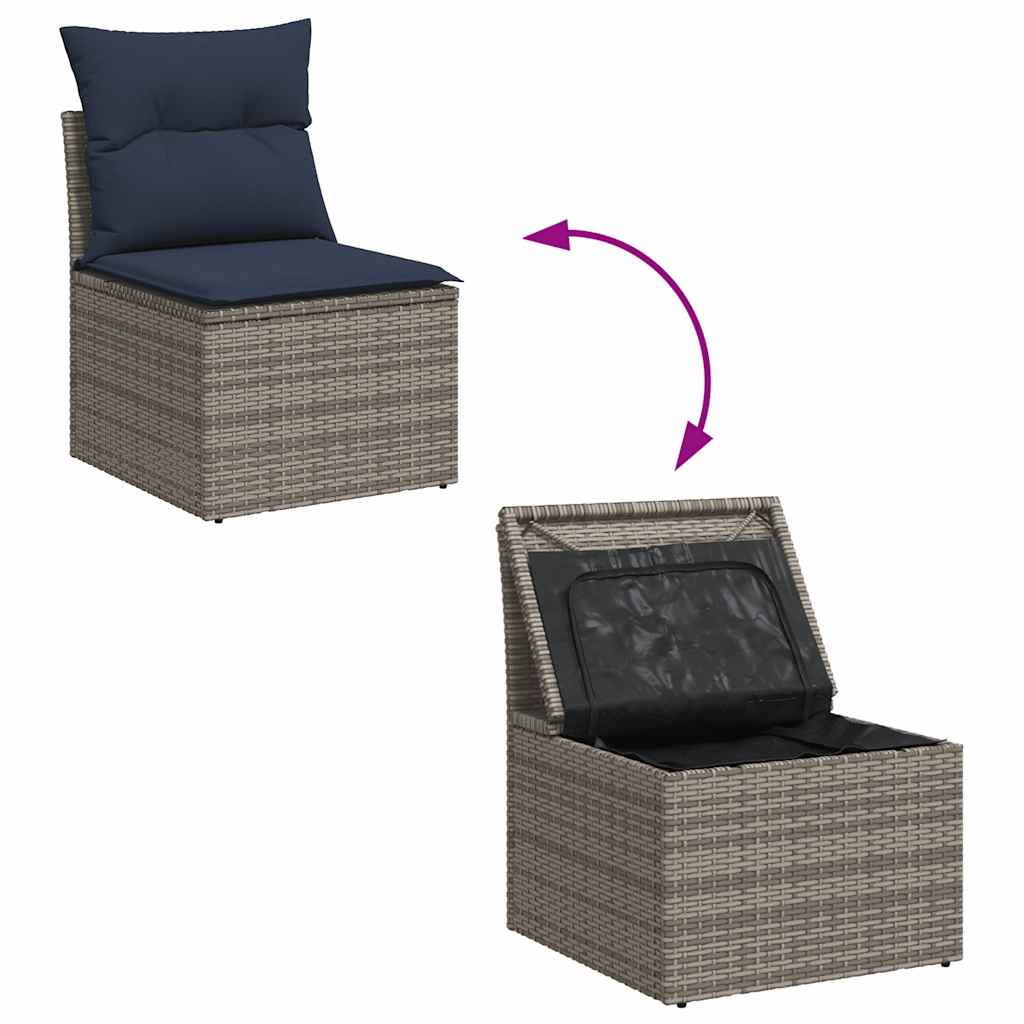6-dijelni set vrtnih sofa poliratan i bagrem s jastucima sivi