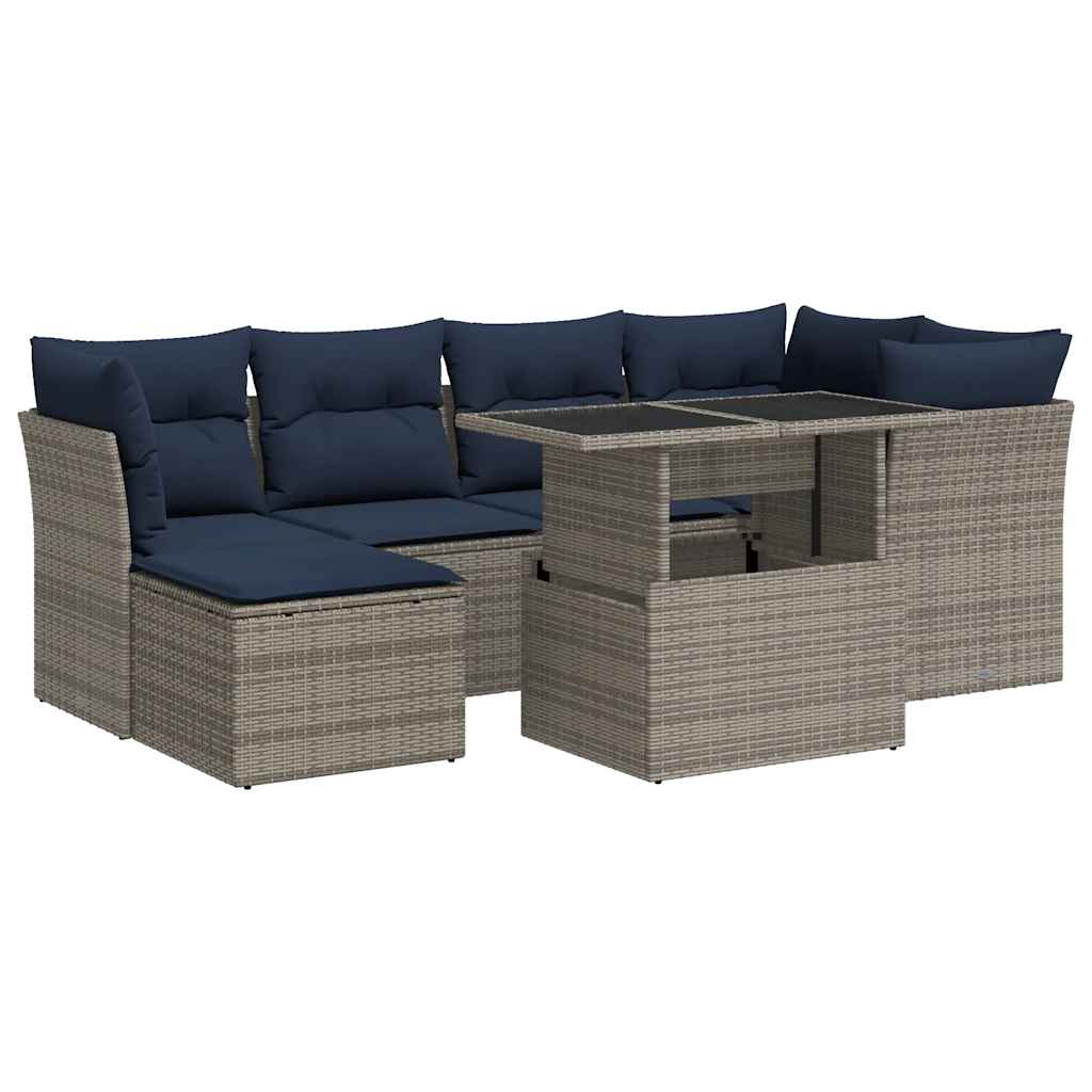 7-dijelni set vrtnih sofa poliratan i bagrem s jastucima sivi