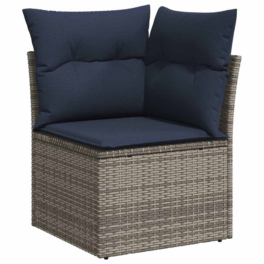 10-dijelni set vrtnih sofa poliratan i bagrem s jastucima sivi